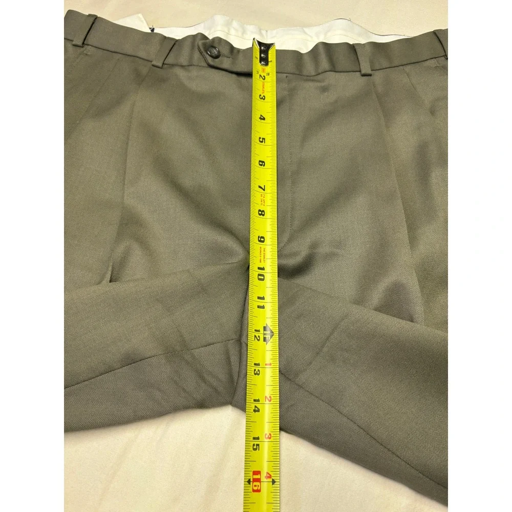 Brooks Brothers 346 Mens Olive Green‎ 100% Wool Pleated Cuffed Dress Pants 36X29